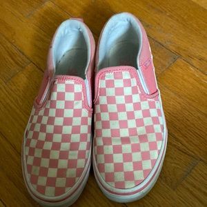 Pink and white checkered slip on VANS size 3